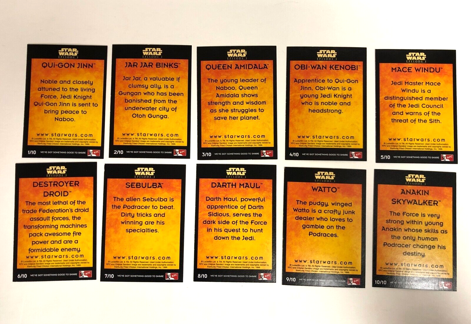 1999 Star Wars Episode 1 Trading Card Set 1-10 Australia Edition from KFC - Picture 3 of 5