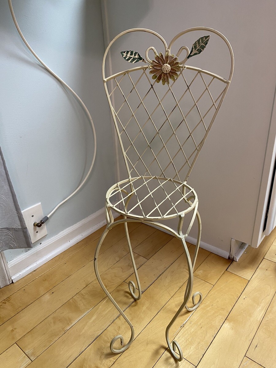 Vintage Decorative 28 Inches Tall Metal Chair Beige Possible Plant Stand
