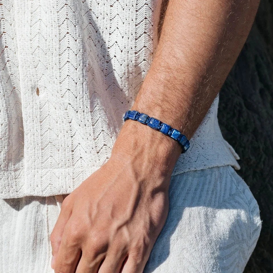 Potente pulsera de protección curativa de piedra azul lapislázuli natural para hombres y mujeres Foto 3 de 4