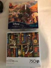 750 PC Puzzles-Ceaco Disney Thomas Kinkade Dumbo and Buffalo Charles Wysocki Cat