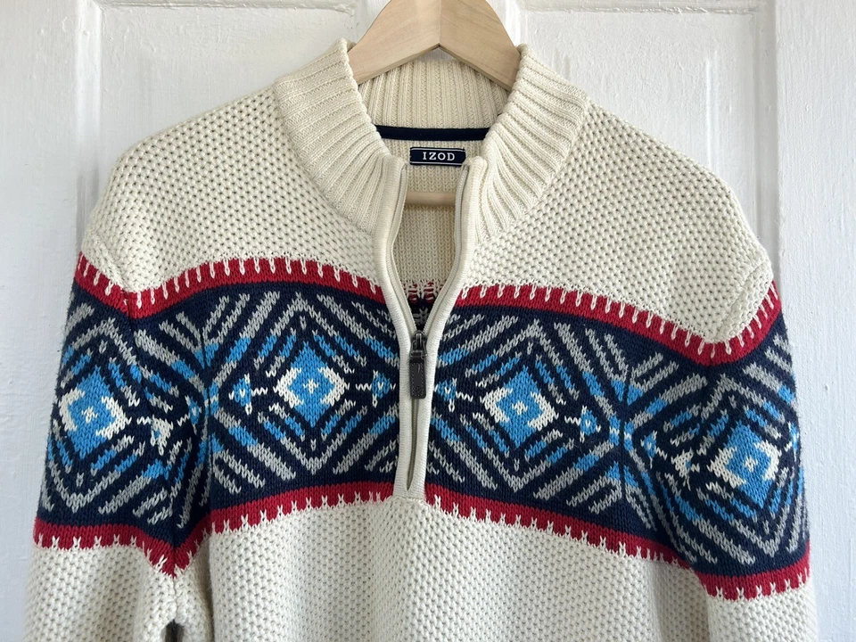 Suéter Izod Para Hombre Talla L Algodón Pesado Tejido Gofre 1/4 Cremallera Foto 4 de 4