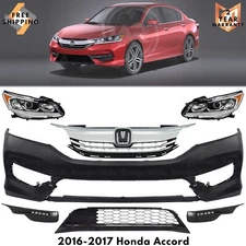 Front Bumper Cover Fascia Paintable & Grille Assembly For 2016-2017 Honda Accord