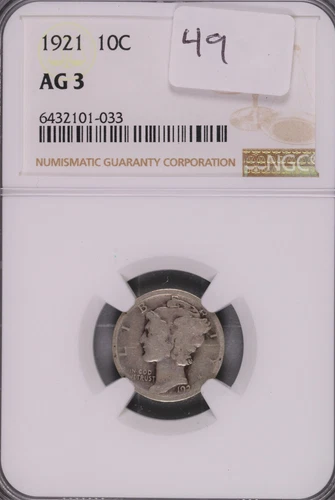 1921 Mercury Silver Dime NGC AG-3 #033