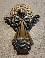 Vintage Brooch Angel American Flag Signed Kat's Creations Gold Silver Tone Pin