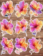 Hot Pink Hibiscus Die Cut Vinyl Stickers Set Scrapbooking Laptop WaterBottle