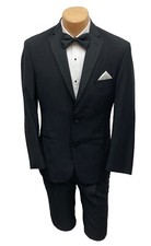 Ralph Lauren Black Tuxedo with Flat Front Pants Grosgrain Satin Lapels 41XL 35W