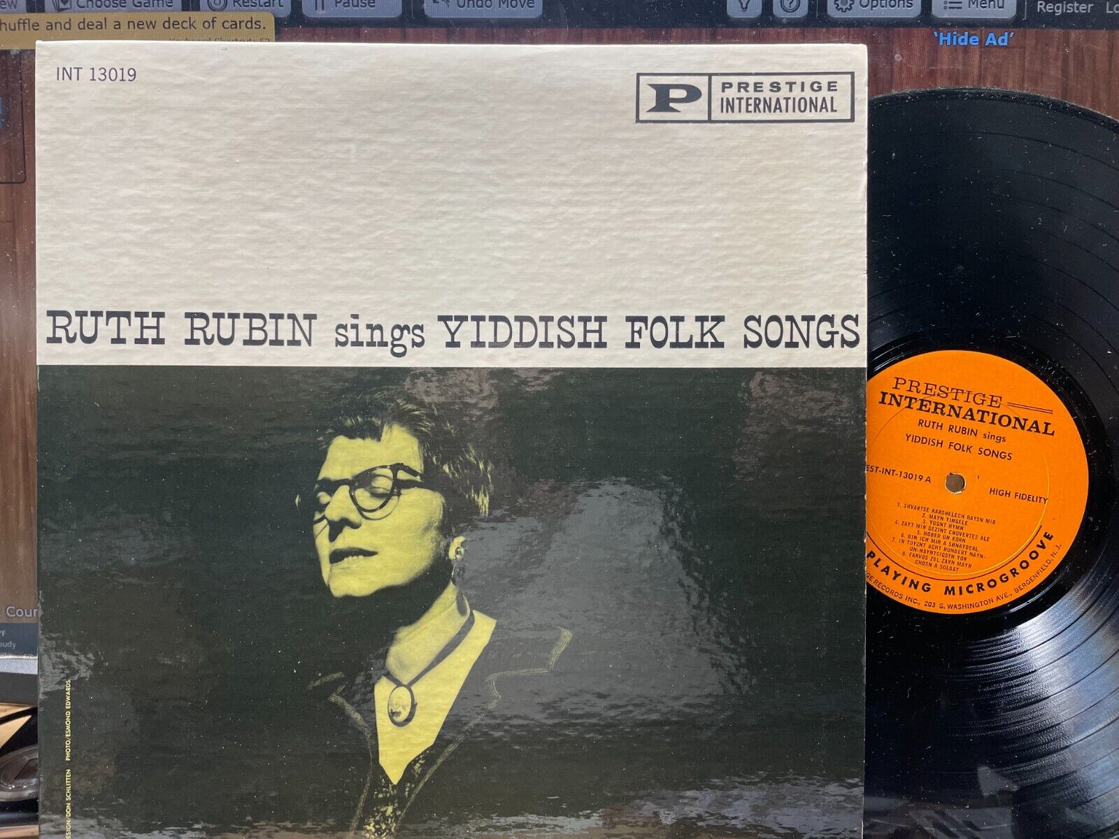 RUTH RUBIN sings YIDDISH FOLK SONGS LP VG+/NM 1961 Prestige RVG