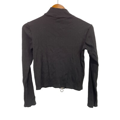 Zara Zip Up Ribbed Long Sleeve Sweater Crop Top Women L Turtleneck