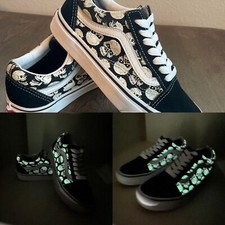 Vans Old Skool Glow Skulls Shoes Black White Lace Up Size Men 3.5 Women 5