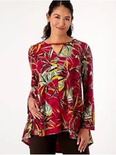 Attitudes by Renee Regular Global Illusions Hi-Low Tunic Maroon Jungle Medium
