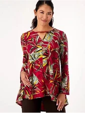 Attitudes by Renee Regular Global Illusions Hi-Low Tunic Maroon Jungle Medium
