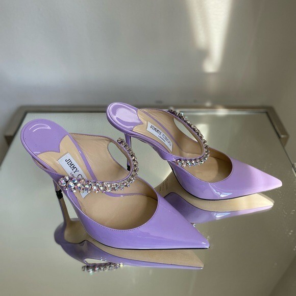 New JIMMY CHOO Bing 100 Lilac crystal-embellished patent New JIMMY CHOO Bing 100 Lilac crystal-embellished patent