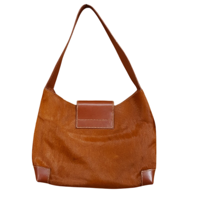 LAMBERTSON TRUEX Brown Handbag Fur Leather Slouched Shoulder Bag