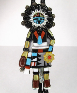 3" ANDREW DEWA Zuni Sterling Silver & Turquoise Kachina Bolo Tie Native American