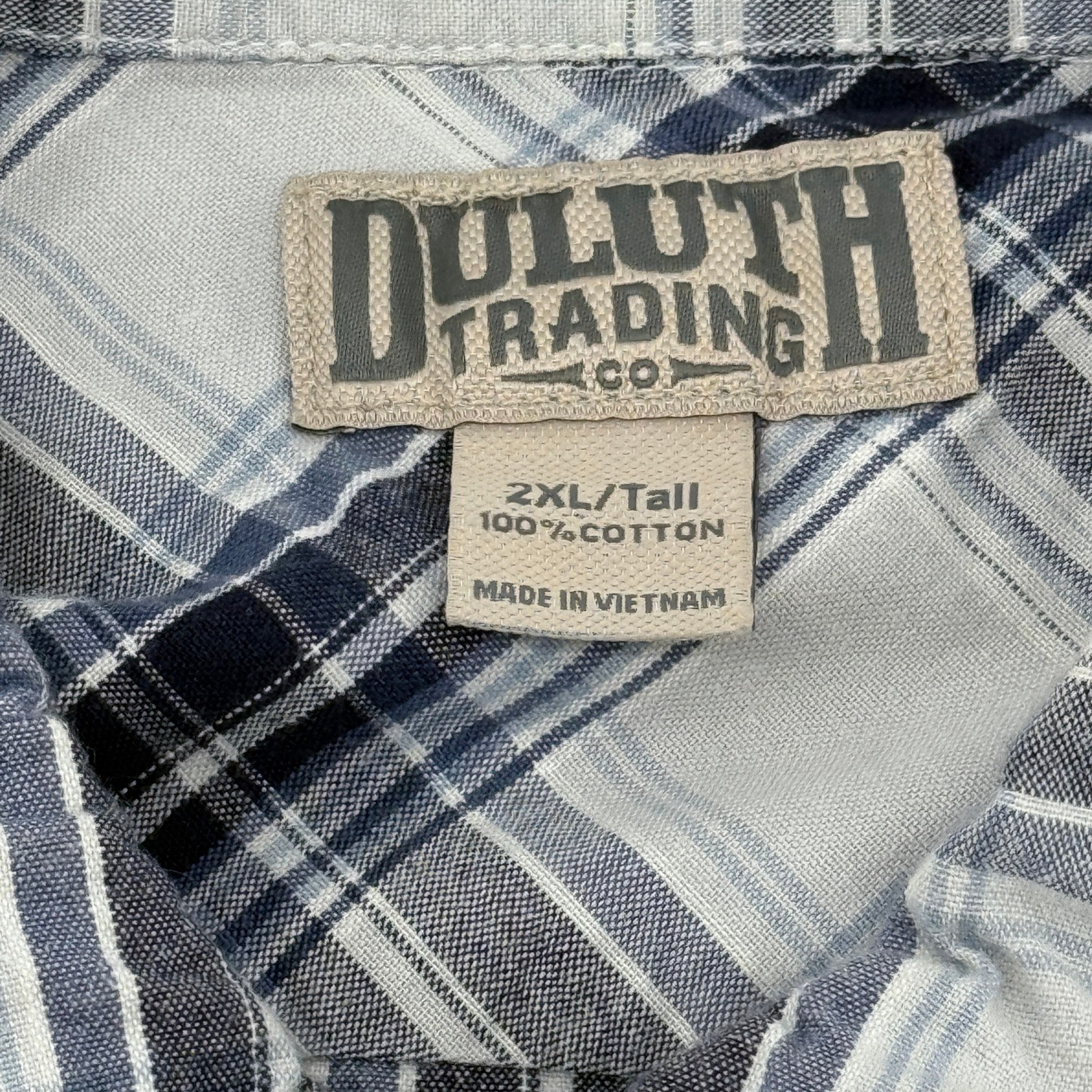 Duluth Trading Co Button Down Shirt Men 2XLT Blue White Plaid Cotton SS 51710 image 4