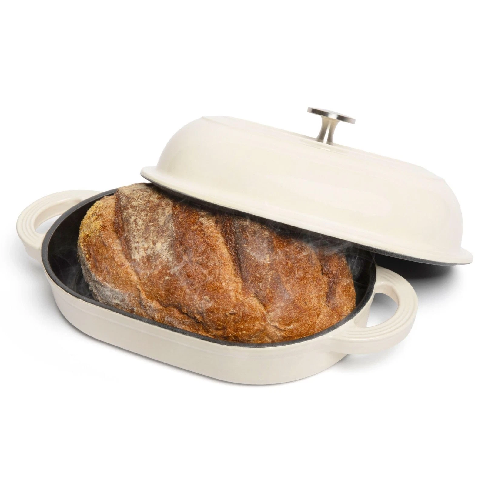 Cast Iron Oval Bread Oven, 10" x 6.5" - Rustic Dutch Oven Bread Cloche with S...