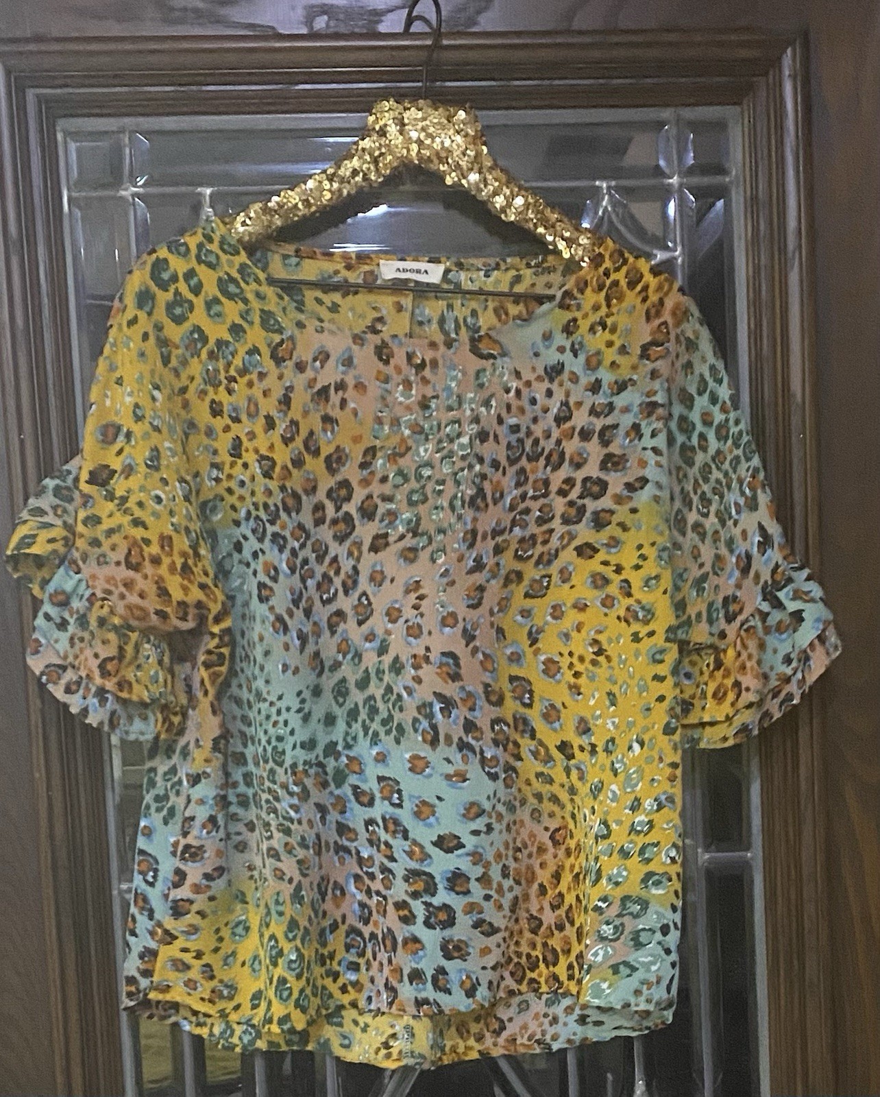 Adora Multicolor Leopard Print Ruffle Sleeve Top … - image 1