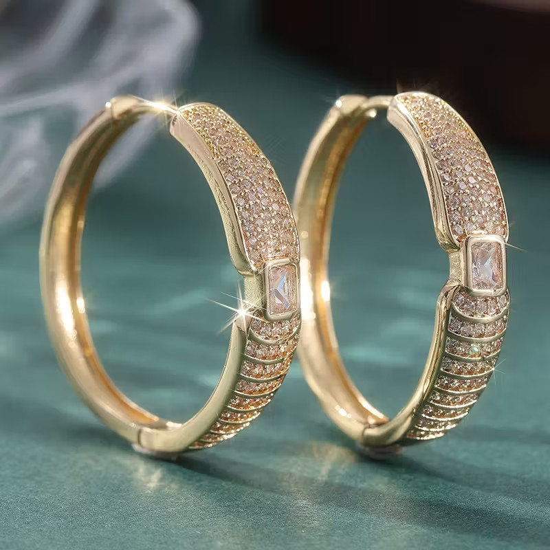 ✨ Mujer Criolla Oro Circonita Grande Elegante Brillante Joyería de Lujo Regalo