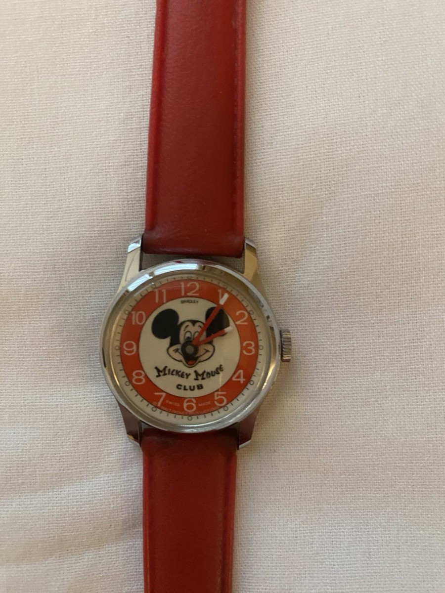 Vtg Mickey Mouse Club Watch With Red Strap Bradley Swiss Made Repairs Or Parts Bradley Mickey Mouse - Can main image 4