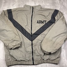 US Army Physical Fitness Jacket Mens XL Long Tan Black IPFU Nylon Windbreaker