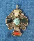 Vintage Miracle Britain Celtic Cross Pendant Multi‑Stone Inlay 1.75" Signed — photo 2