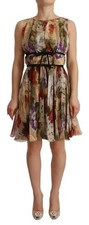 Dolce & Gabbana Beige Floral Sleeveless Round Neck Mini Women's Dress Authentic