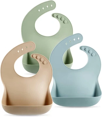 3er Pack dicke Silikon Baby Lätzchen für Babys & Kleinkinder (10-72 Monate)| wasserdicht - Bild 1 von 4