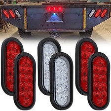 Partswcgg 4 Red  2 White 6" Inch Oval LED Trailer Tail Backup Lights 10LED