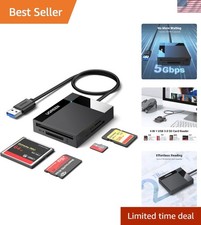 Sleek USB 3.0 Card Reader - Simultaneously Access 4 Card Types, Fast Transfer