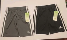 Adidas 3-Stripe Shorts Youth Boys Size 5 Lot Of 2 Gray and Black NWT