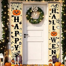 Halloween Skull Door Hanging Set 2pc Polyester Banner for Indoor Outdoor Use