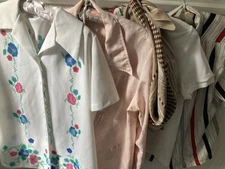 5 Piece 1970s Polyester Lot In Vintage Wheat Blouses And Bandana Size Medium