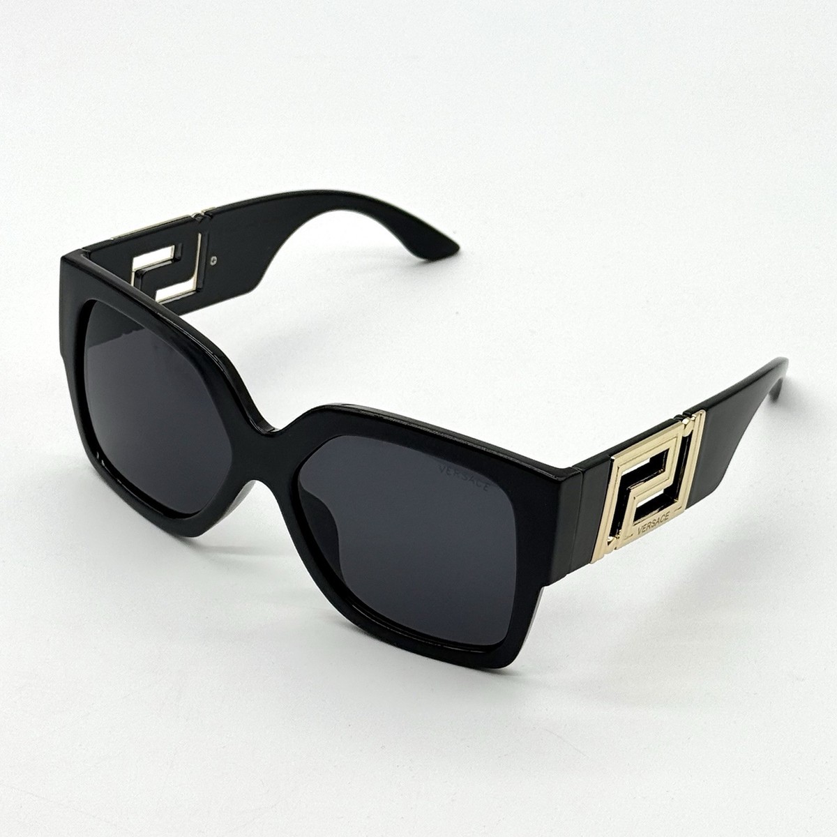 Versace Men's Black Sunglasses With Gold Tone Square Design On The