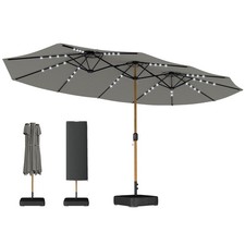 Outsunny Double Sided Garden Parasol w/ 48 Solar LED Lights 4.6m Light Grey