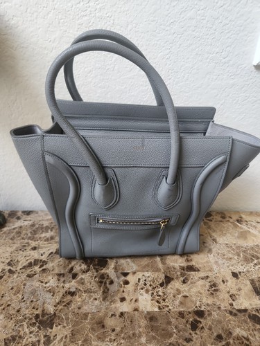 CELINE Nano  Bag Baby Drummed Calfskin Grainy Leather - Gray / Kohl