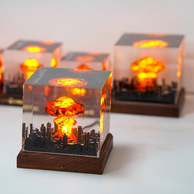 Explosion Resin Diorama Lamp, Atomic Bomb Fallout Art, Storm Cloud Lamp