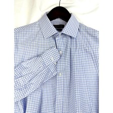 Tommy Hilfiger Men's Blue Gingham Slim Fit Dress Shirt Size Medium 15 1/2 32/33
