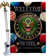 Breeze Decor Welcome Home Army Burlap Flag Small Double-Sided Made in USA