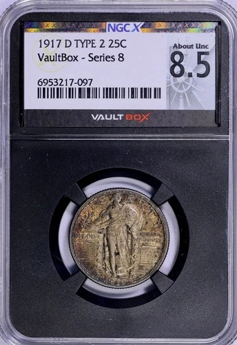 1917-D Ty-2 25c Standing Liberty Quarter - Type 2 Key Date - PCGS AU 55 - Toned