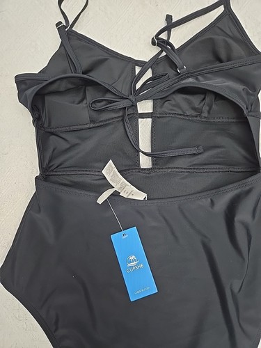 One-Piece Swimsuit Black Cutouts In Cleavage Low Back Sz M Classic Sexy NWT - Picture 7 of 9