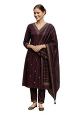 Women's Cotton Embroidered Kurta with Pant  Dupatta