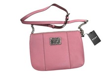 NWT DKNY Women Pink Leather Purse Shoulder Bag Medium Chain Strap Silver Zip