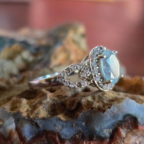 SONNE Sterling Silber 925 Blautopas Ring Größe 7 Cutout Halo Fassung Lesen - Bild 7 von 9