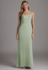 Azazie Tayla Floor Length Chiffon Sheath Dress Size A2 Eucalyptus Bridesmaid