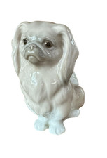 Lladró Pekingese Dog Figurine White Gray Glazed Porcelain Art Collectible MINTY