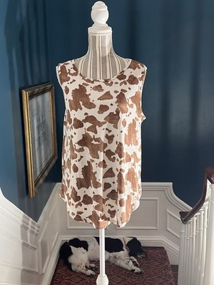 Bombom Cow Print Tunic XL Sleeeveless Soft Western T408