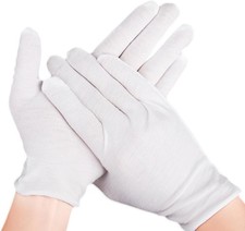 12 Pairs White Cotton Gloves For Dry Hands and Eczema,Soft Breathable Stretchy W