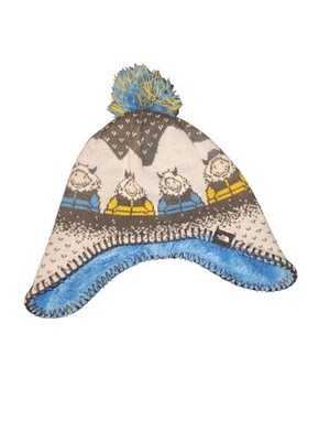 The North Face Hat Trapper Fleece Lined Pom Boys One Size Gray Blue Knit Winter