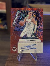 Tyler Herro 2024-25 Mosaic Pictographs Red Prizm Auto Color match Heat