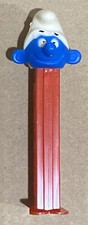 Vintage 1980s Pez Dispenser THE SMURFS Blue Smurf Red Base w/ Feet Austria USED